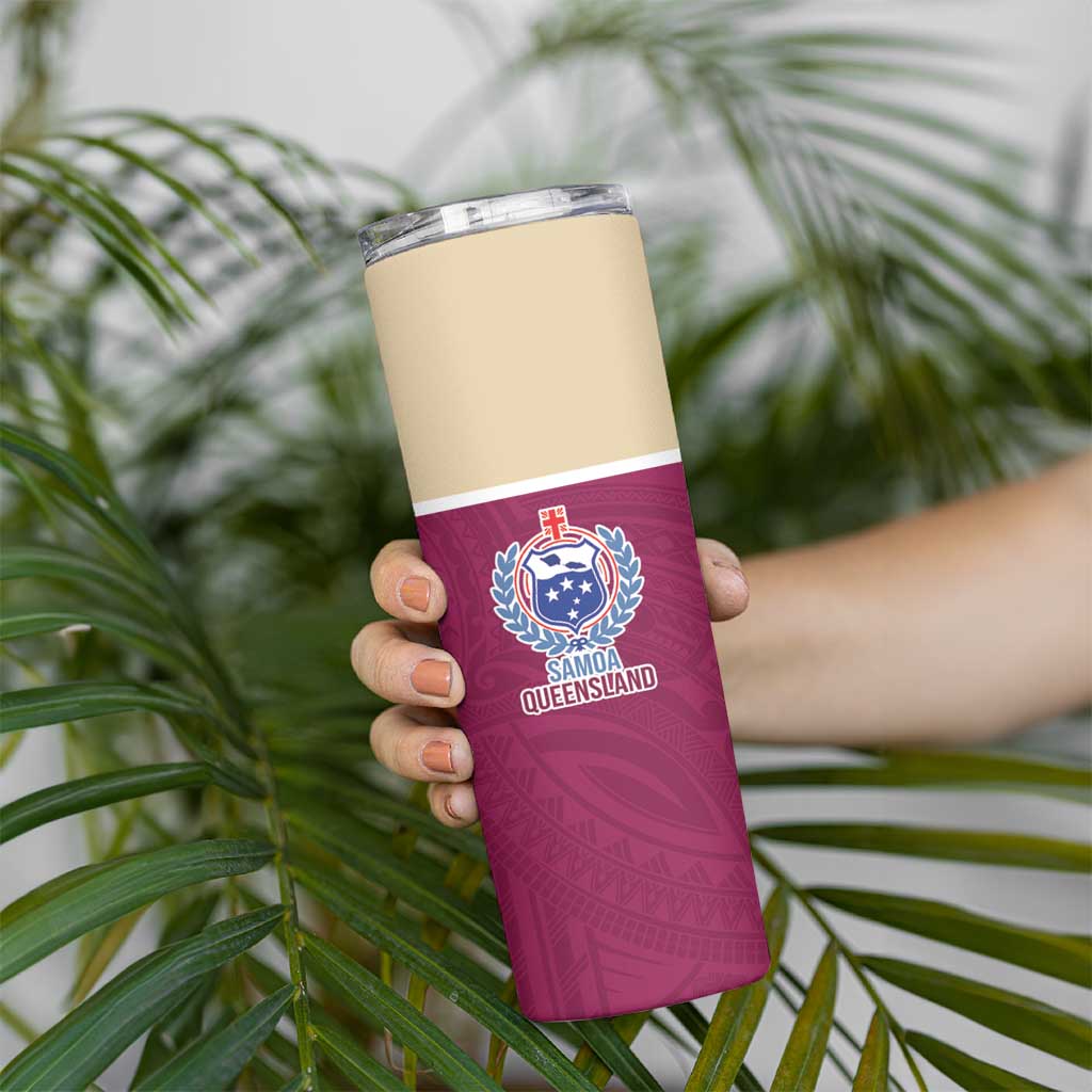 Queensland Samoa Custom Skinny Tumbler Maroon Pacific Polynesian Tribal Pattern