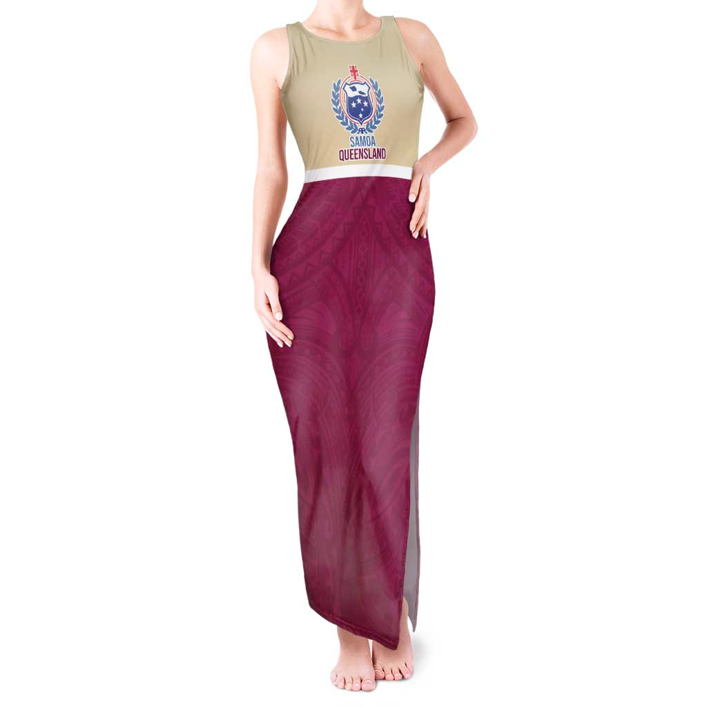 Queensland Samoa Custom Tank Maxi Dress Maroon Pacific Polynesian Tribal Pattern