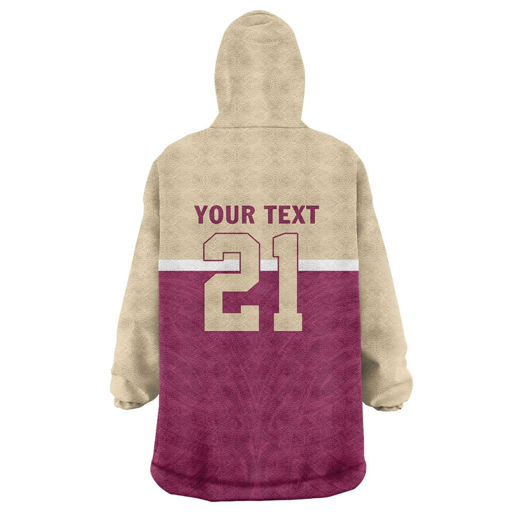 Queensland Samoa Custom Wearable Blanket Hoodie Maroon Pacific Polynesian Tribal Pattern