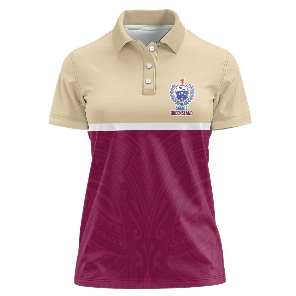 Queensland Samoa Custom Women Polo Shirt Maroon Pacific Polynesian Tribal Pattern