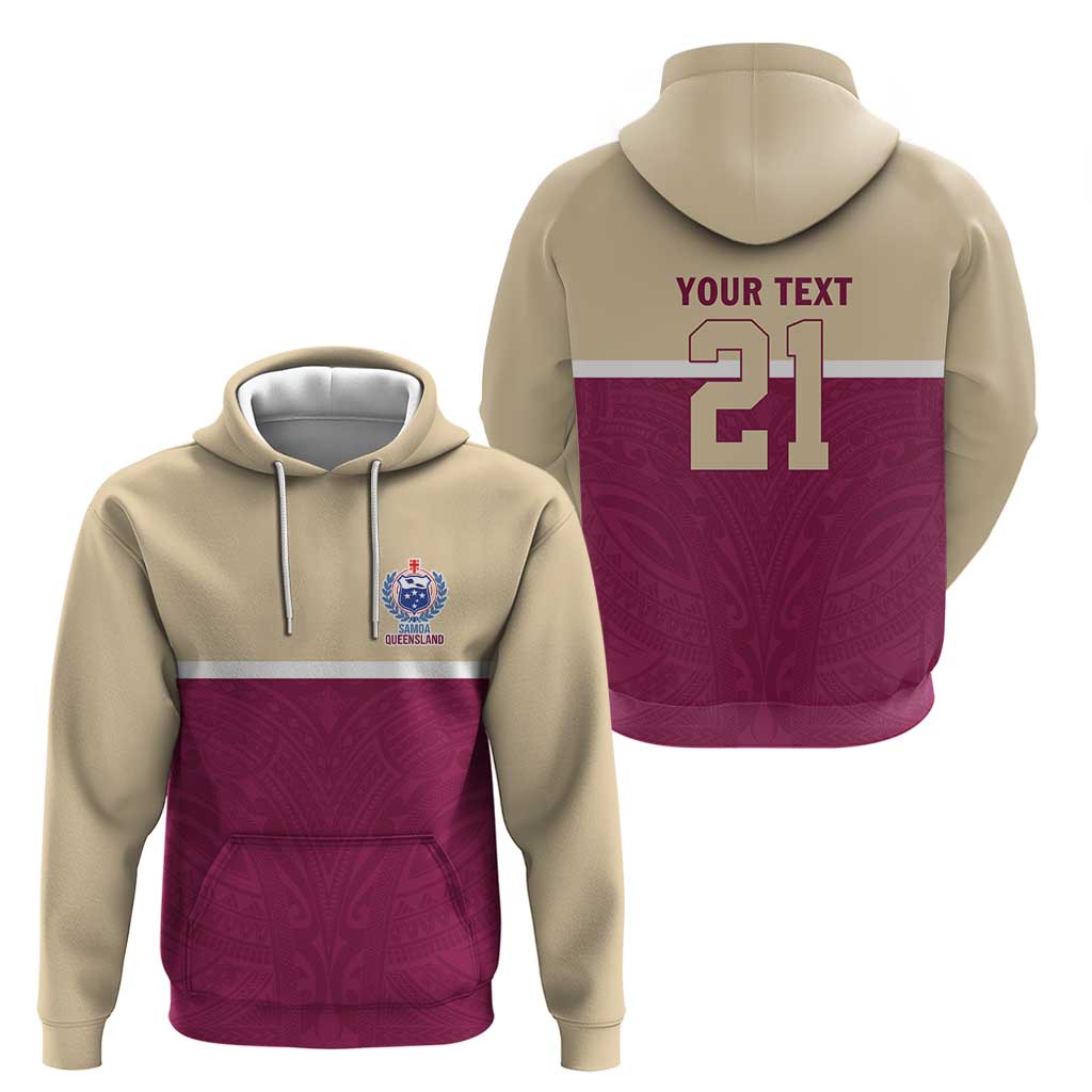 Queensland Samoa Custom Zip Hoodie Maroon Pacific Polynesian Tribal Pattern