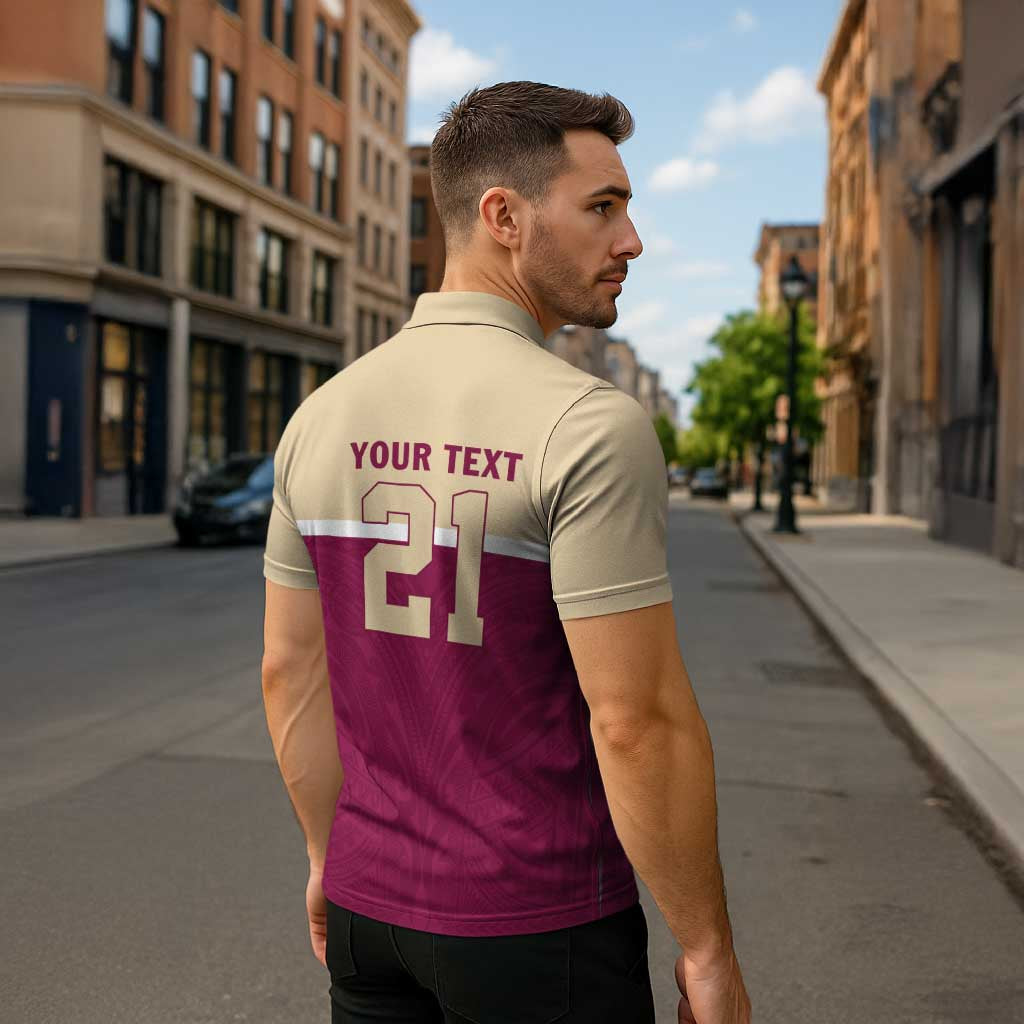 Queensland Samoa Custom Zipper Polo Shirt Maroon Pacific Polynesian Tribal Pattern - Polynesian Pride