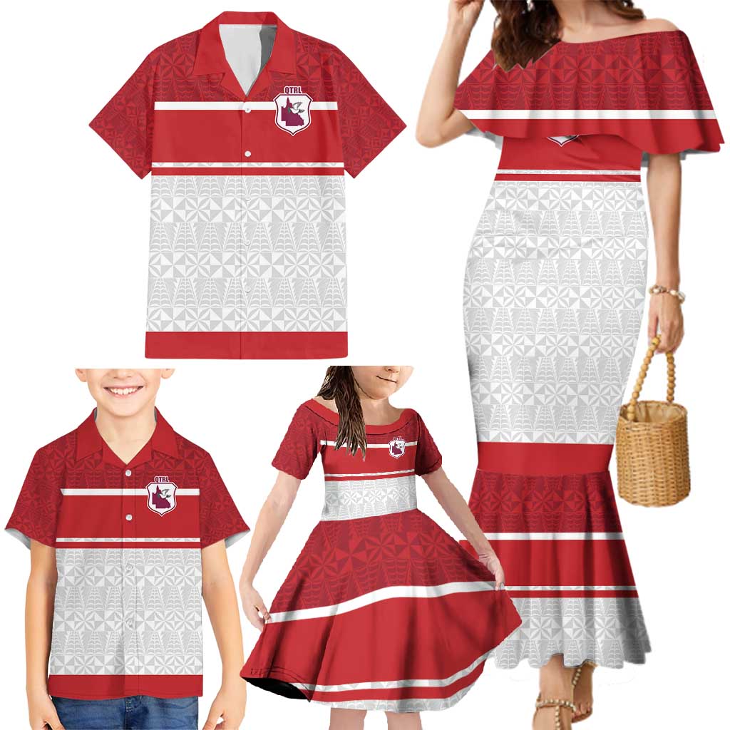 Queensland Tonga Custom Family Matching Mermaid Dress and Hawaiian Shirt QLD with Tongan Ngatu Pattern