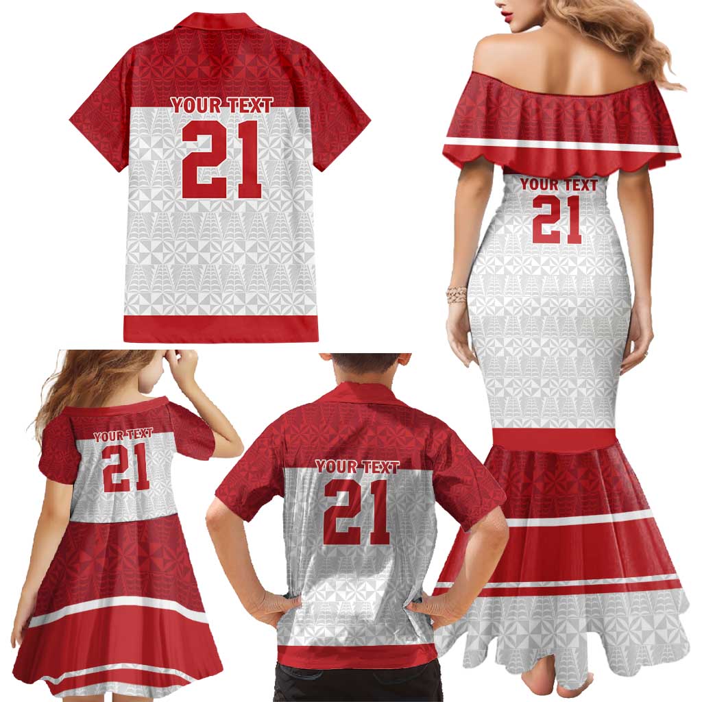 Queensland Tonga Custom Family Matching Mermaid Dress and Hawaiian Shirt QLD with Tongan Ngatu Pattern