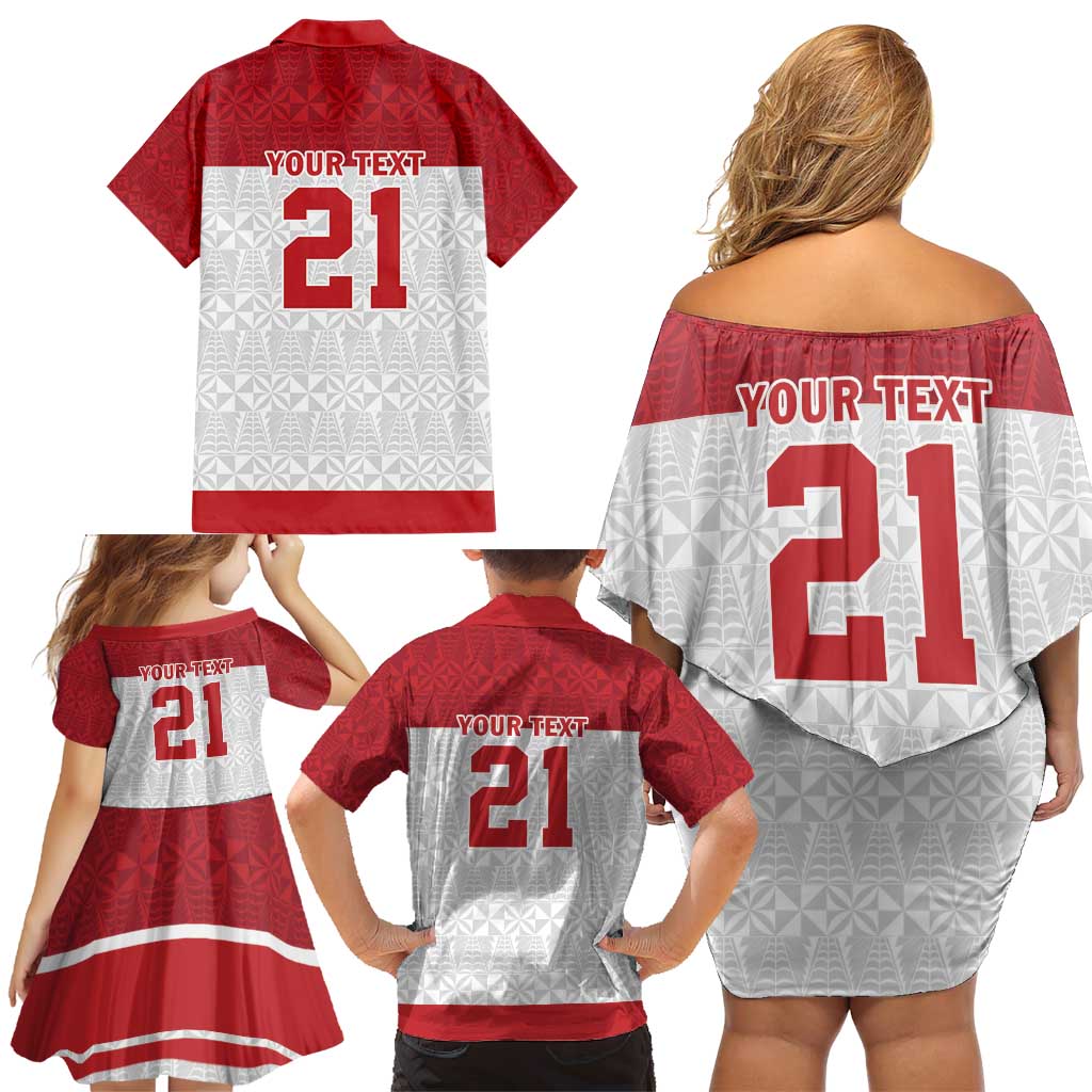 Queensland Tonga Custom Family Matching Off Shoulder Short Dress and Hawaiian Shirt QLD with Tongan Ngatu Pattern