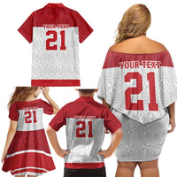 Queensland Tonga Custom Family Matching Off Shoulder Short Dress and Hawaiian Shirt QLD with Tongan Ngatu Pattern