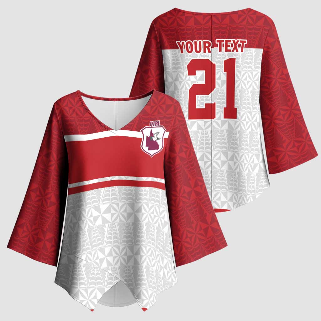 Queensland Tonga Custom Kimono Sleeve Blouse QLD with Tongan Ngatu Pattern - Polynesian Pride