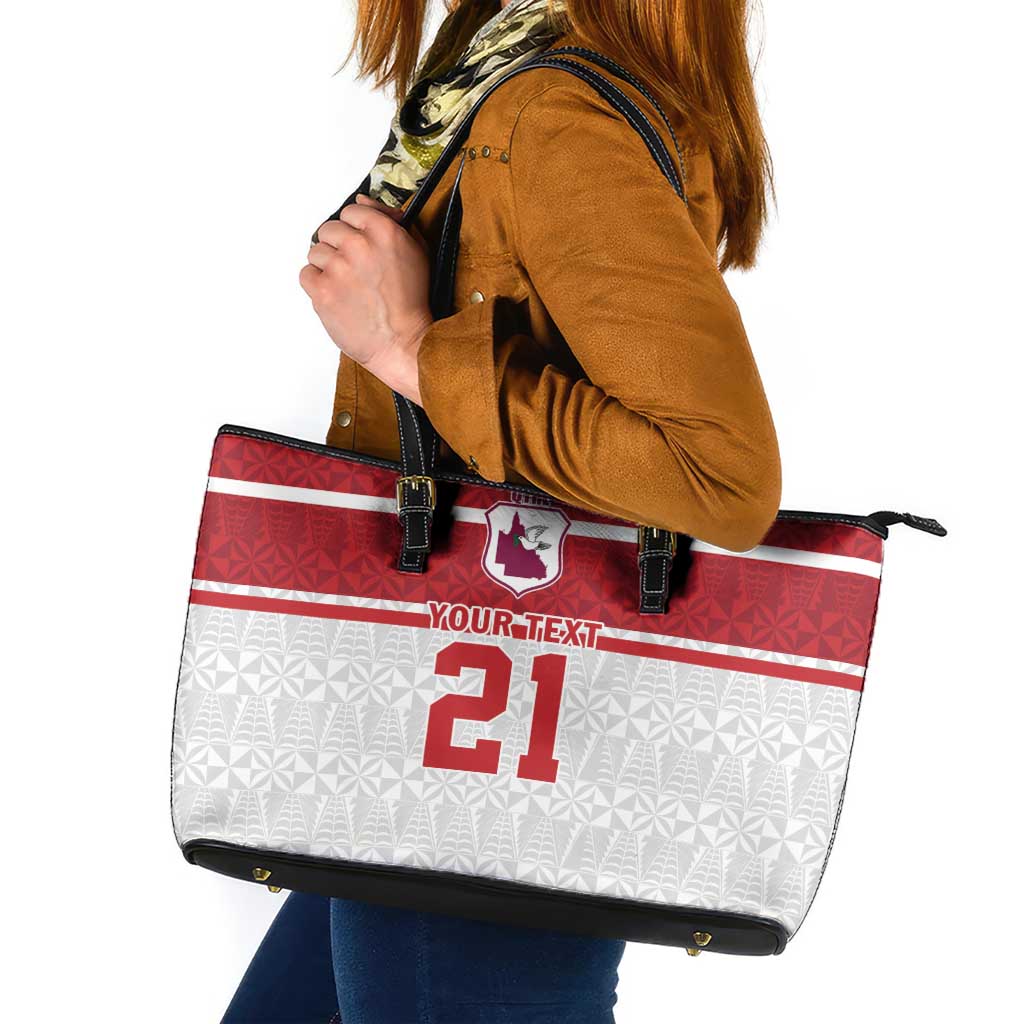 Queensland Tonga Custom Leather Tote Bag QLD with Tongan Ngatu Pattern