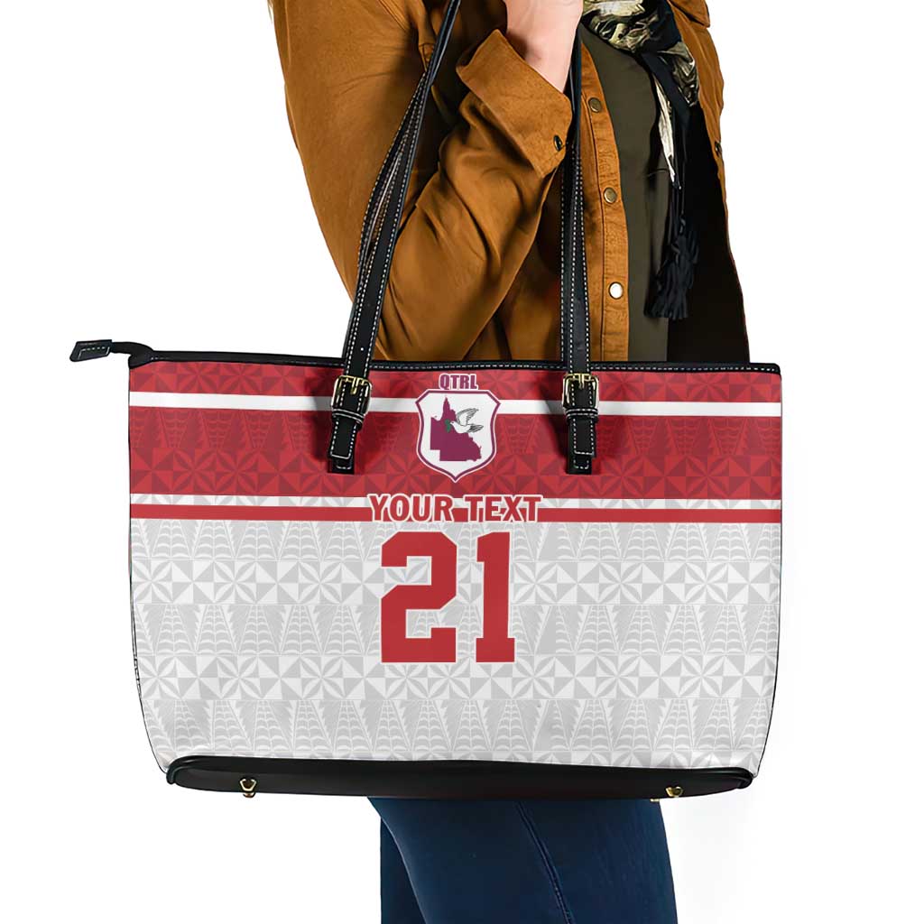 Queensland Tonga Custom Leather Tote Bag QLD with Tongan Ngatu Pattern