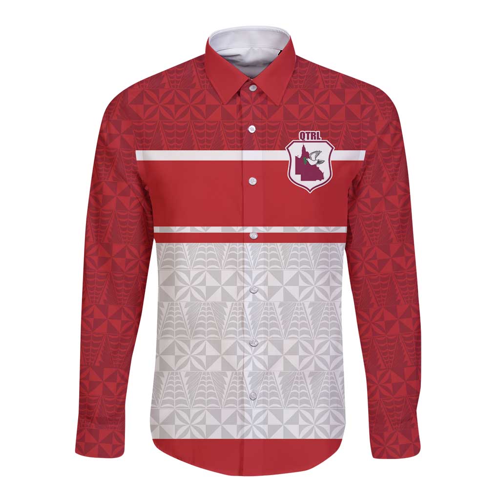 Queensland Tonga Custom Long Sleeve Button Shirt QLD with Tongan Ngatu Pattern