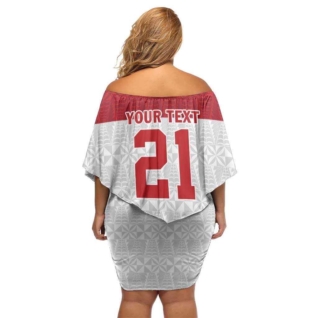 Queensland Tonga Custom Off Shoulder Short Dress QLD with Tongan Ngatu Pattern