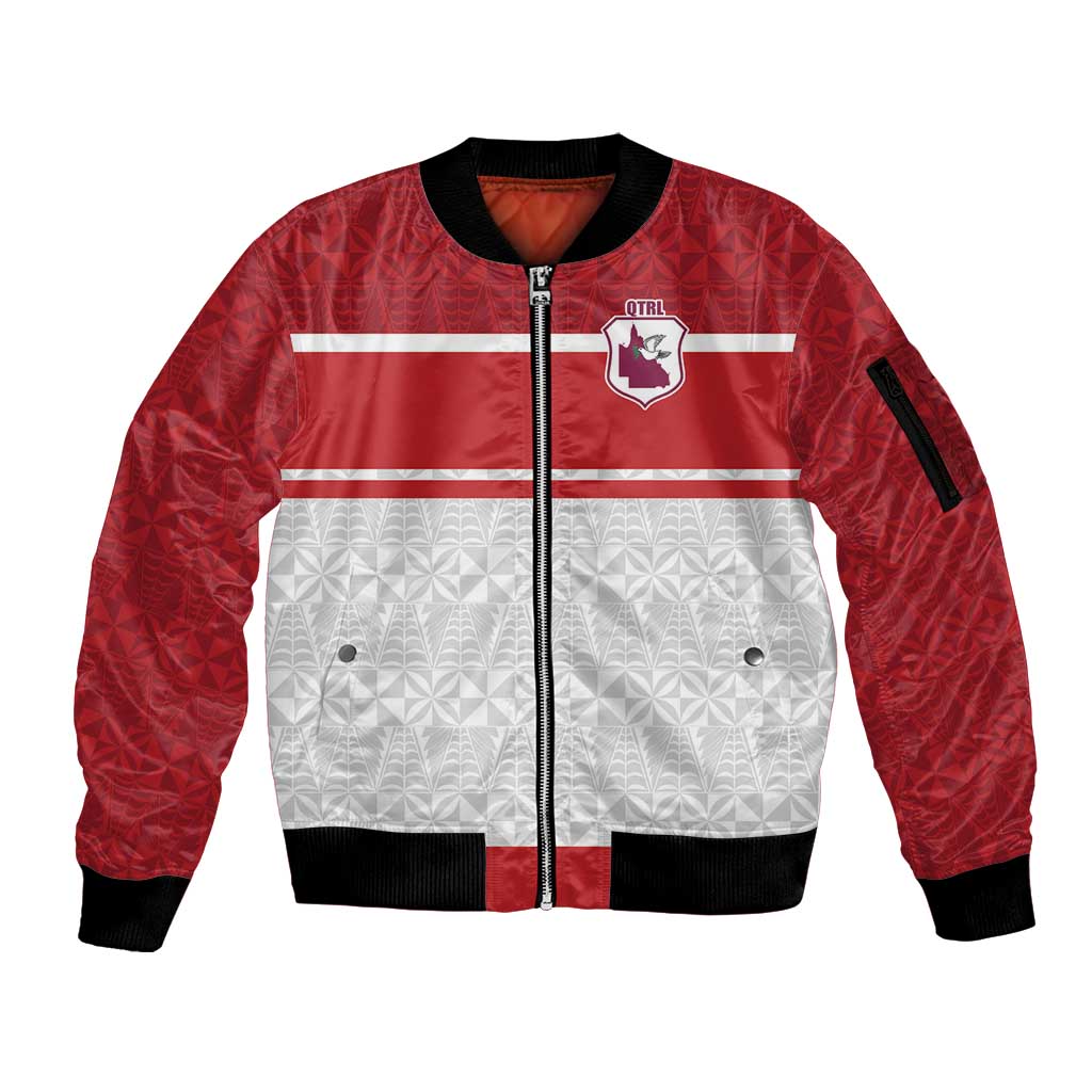 Queensland Tonga Custom Sleeve Zip Bomber Jacket QLD with Tongan Ngatu Pattern
