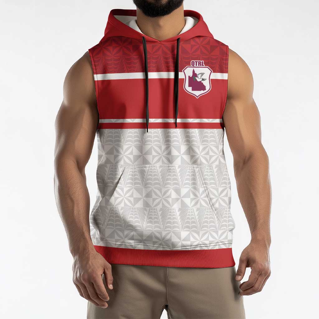 Queensland Tonga Custom Sleeveless Hoodie QLD with Tongan Ngatu Pattern - Polynesian Pride