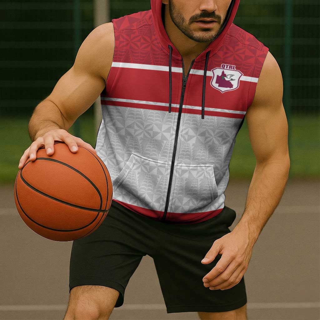 Queensland Tonga Custom Sleeveless Zip Hoodie QLD with Tongan Ngatu Pattern - Polynesian Pride
