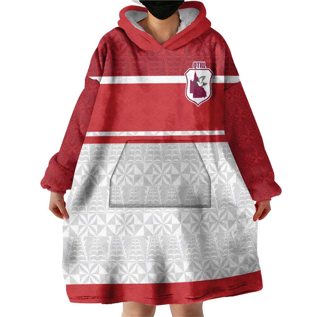 Queensland Tonga Custom Wearable Blanket Hoodie QLD with Tongan Ngatu Pattern