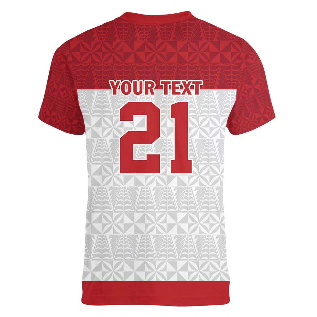 Queensland Tonga Custom Women V-Neck T-Shirt QLD with Tongan Ngatu Pattern