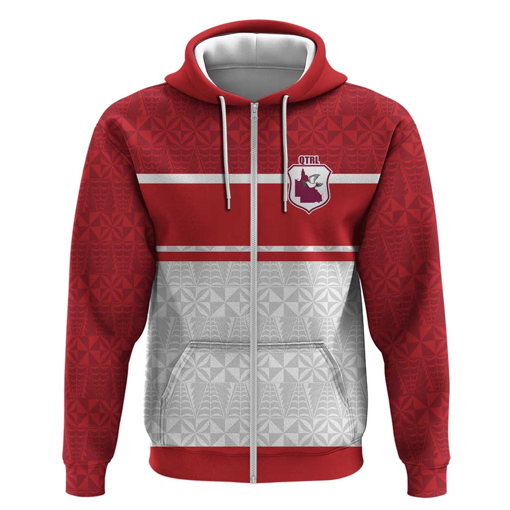 Queensland Tonga Custom Zip Hoodie QLD with Tongan Ngatu Pattern