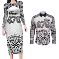 Personalised Tonga 676 Couples Matching Long Sleeve Bodycon Dress and Long Sleeve Button Shirt Tribal Kupesi Ngatu Unique