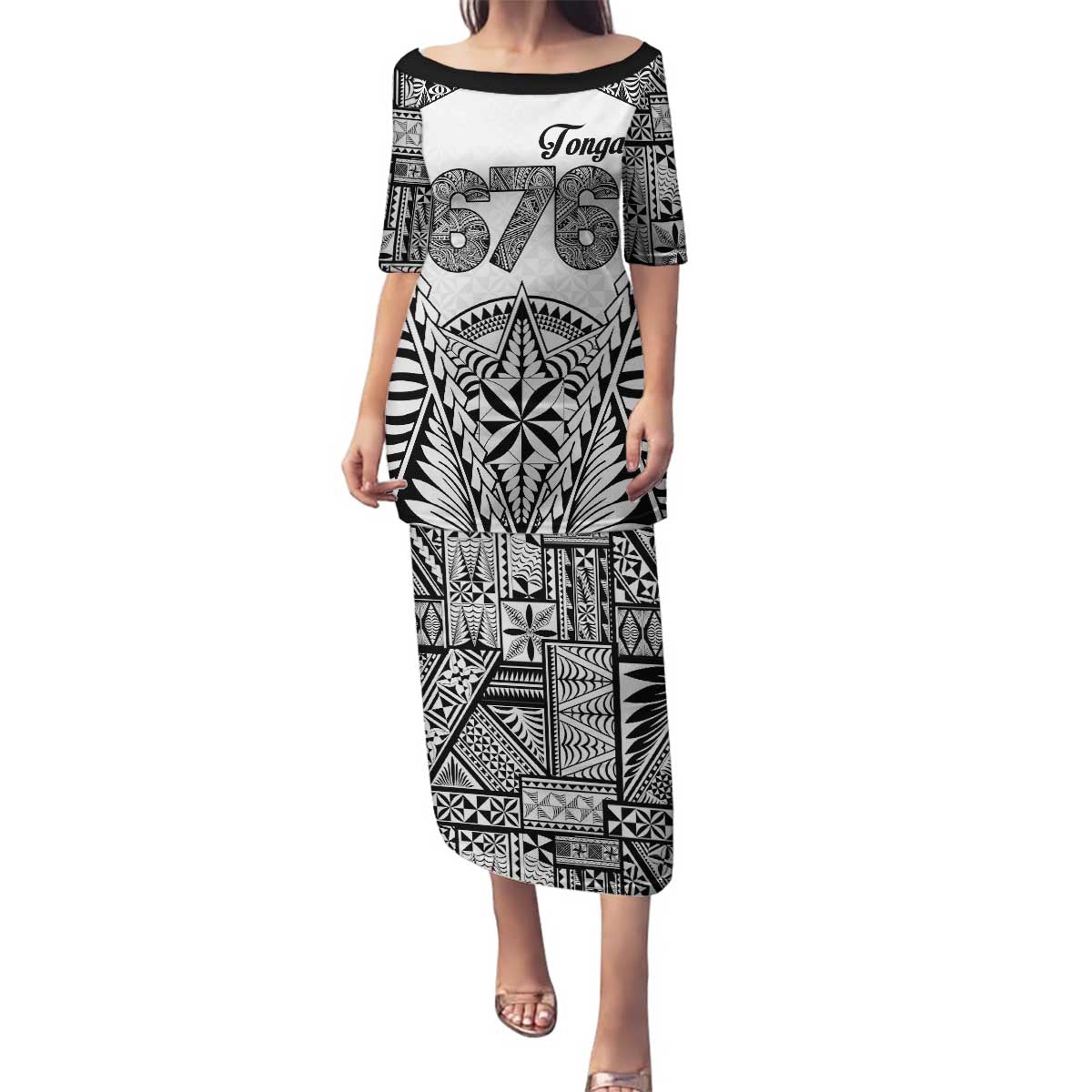 Personalised Tonga 676 Family Matching Puletasi and Hawaiian Shirt Tribal Kupesi Ngatu Unique