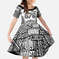 Personalised Tonga 676 Kid Short Sleeve Dress Tribal Kupesi Ngatu Unique LT9 KID White - Polynesian Pride