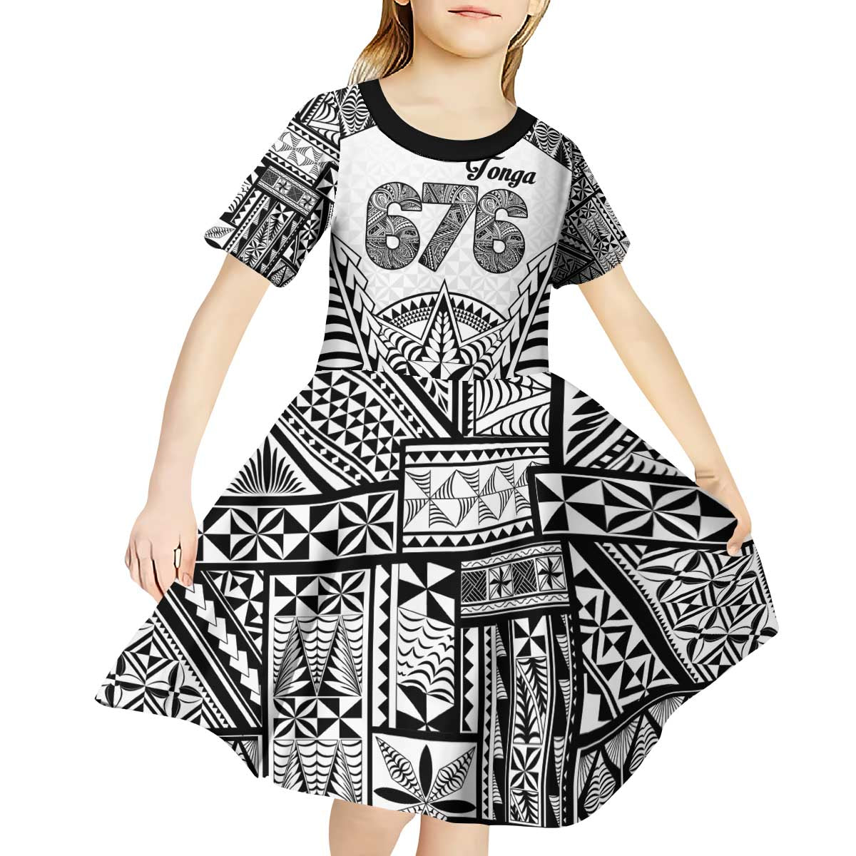 Personalised Tonga 676 Kid Short Sleeve Dress Tribal Kupesi Ngatu Unique LT9 - Polynesian Pride