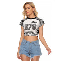 Personalised Tonga 676 Raglan Cropped T Shirt Tribal Kupesi Ngatu Unique LT9 Female White - Polynesian Pride
