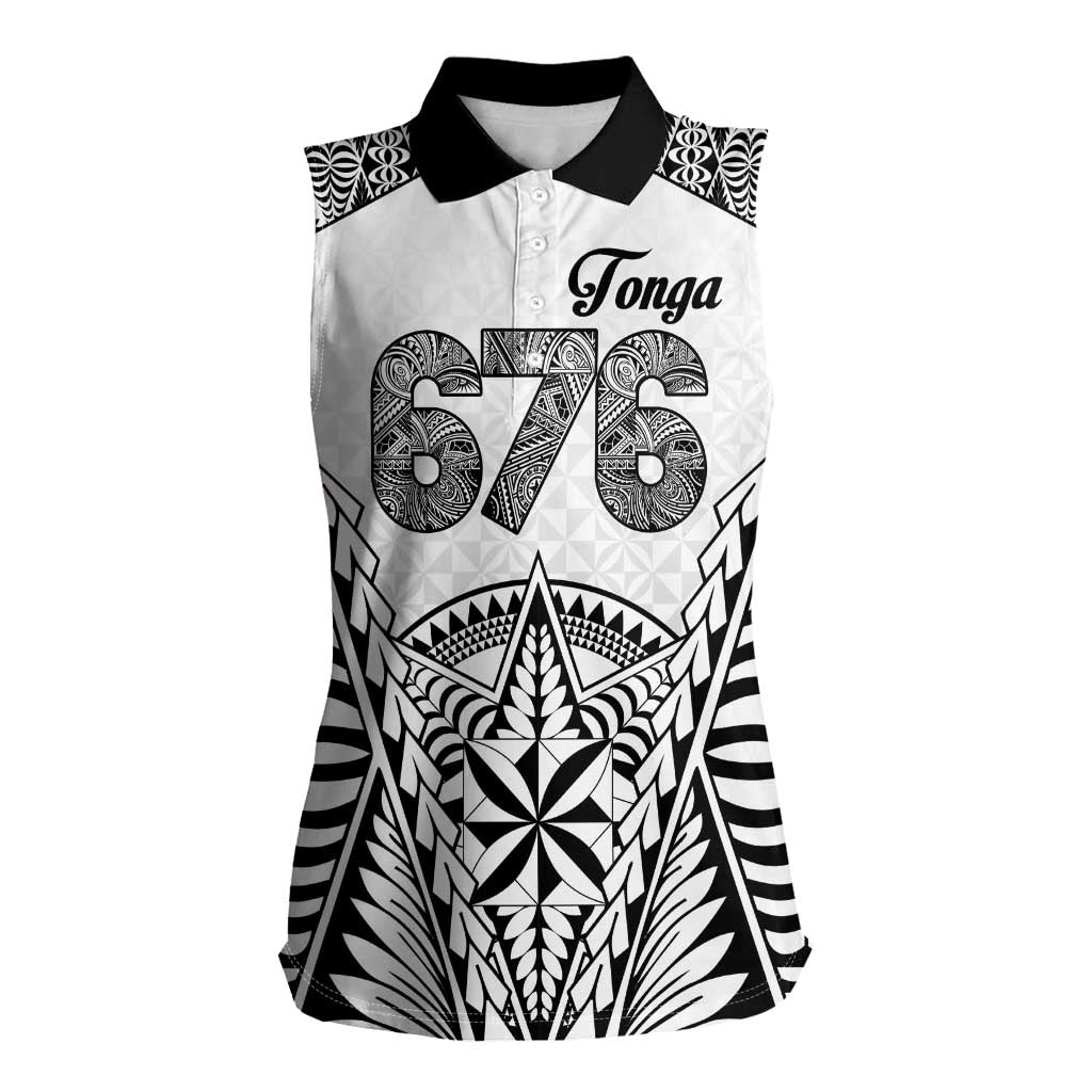 Personalised Tonga 676 Women Sleeveless Polo Shirt Tribal Kupesi Ngatu Unique LT9 Female White - Polynesian Pride
