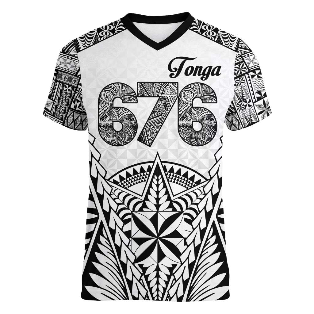 Personalised Tonga 676 Women V-Neck T-Shirt Tribal Kupesi Ngatu Unique LT9 Female White - Polynesian Pride