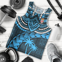 Fiji Rugby Men Tank Top Go Fijian Tapa Arty with World Cup Vibe LT9 Blue - Polynesian Pride