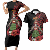 Huli Wigmen Tribe Hela Province Couples Matching Short Sleeve Bodycon Dress and Hawaiian Shirt Papua New Guinea Indigenous Pattern LT9 Black - Polynesian Pride