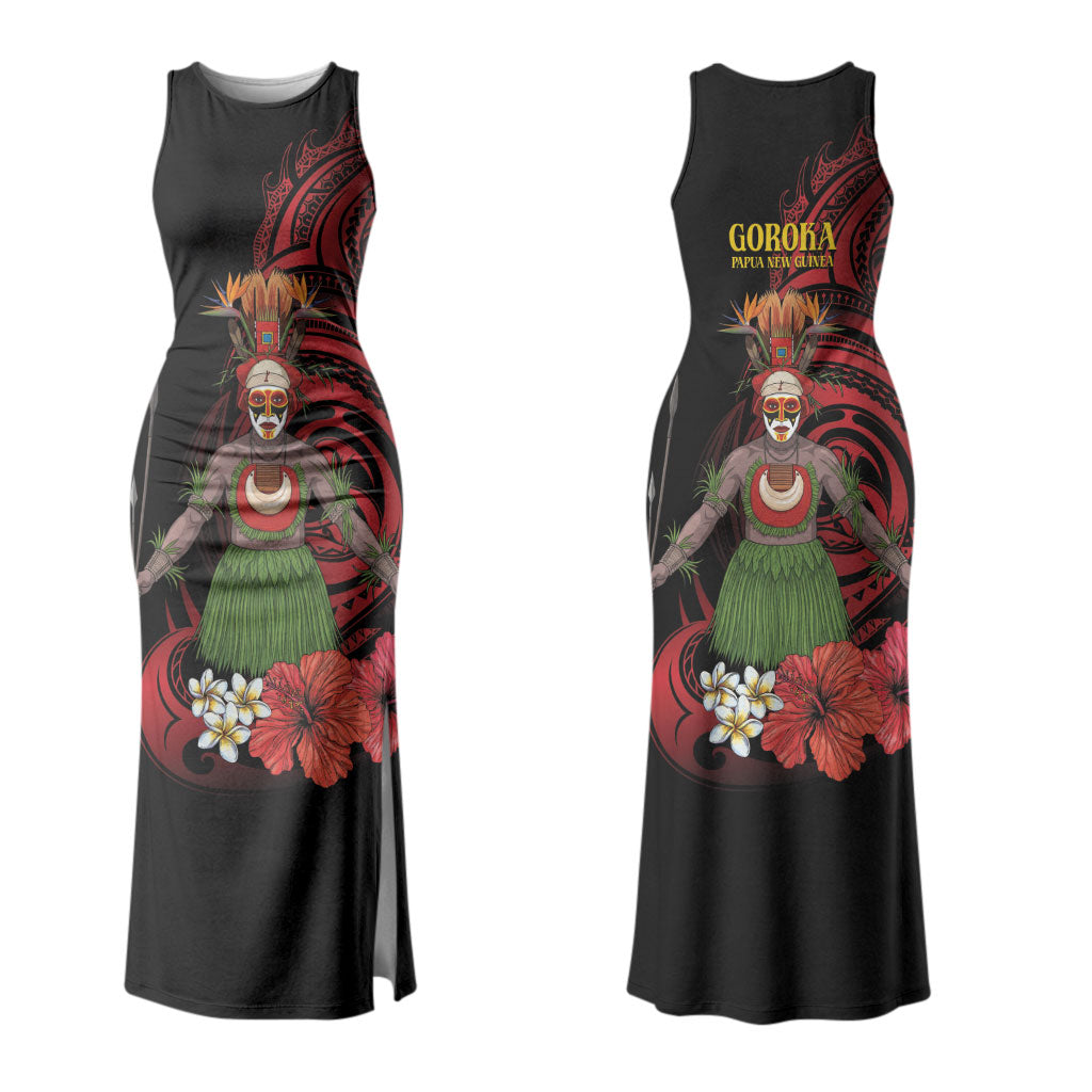 Huli Wigmen Tribe Hela Province Family Matching Tank Maxi Dress and Hawaiian Shirt Papua New Guinea Indigenous Pattern LT9 Mom's Dress Black - Polynesian Pride