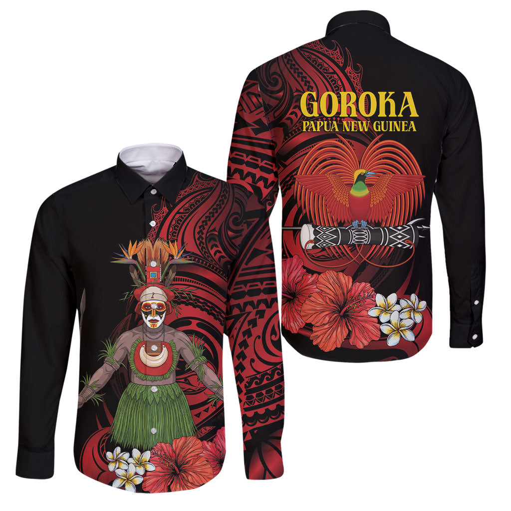 Huli Wigmen Tribe Hela Province Family Matching Tank Maxi Dress and Hawaiian Shirt Papua New Guinea Indigenous Pattern LT9 Dad's Shirt - Long Sleeve Black - Polynesian Pride