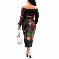 Huli Wigmen Tribe Hela Province Off The Shoulder Long Sleeve Dress Papua New Guinea Indigenous Pattern LT9 - Polynesian Pride