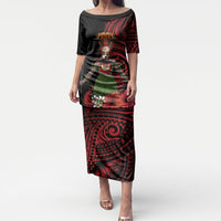 Huli Wigmen Tribe Hela Province Puletasi Papua New Guinea Indigenous Pattern LT9 Long Dress Black - Polynesian Pride