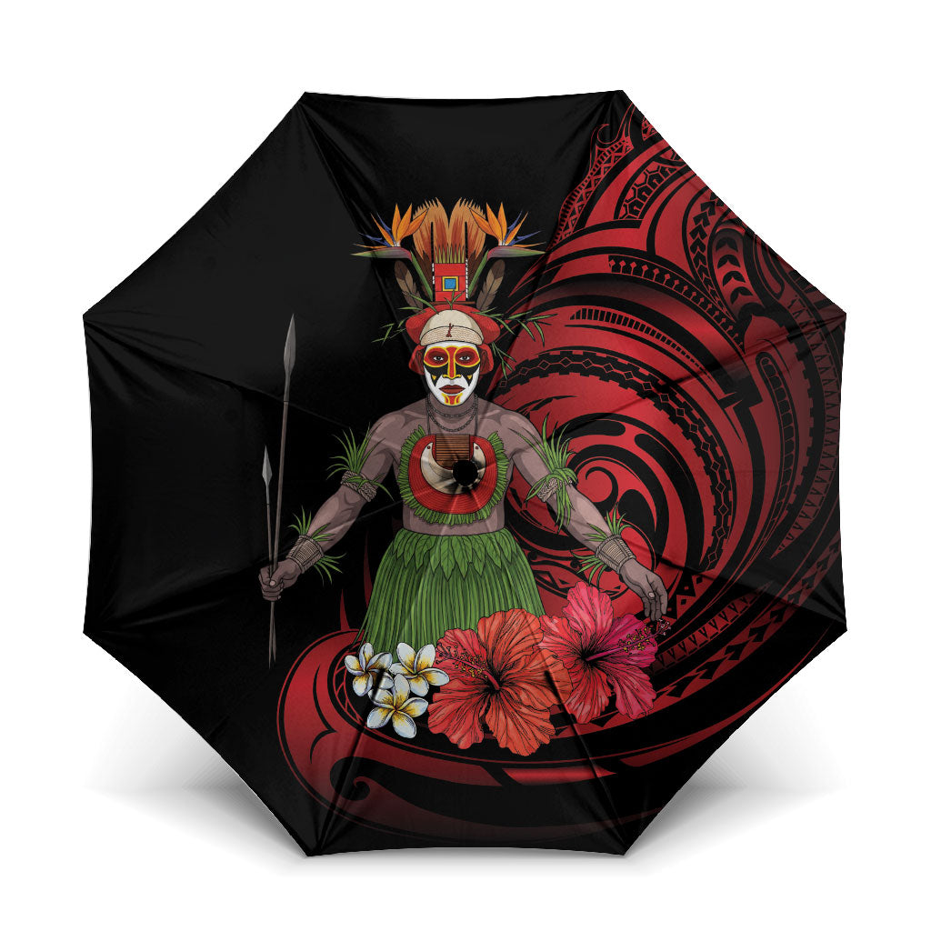 Huli Wigmen Tribe Hela Province Umbrella Papua New Guinea Indigenous Pattern LT9 One Size Folded 11.42 inch Opened Diameter 37.4 inch Black - Polynesian Pride
