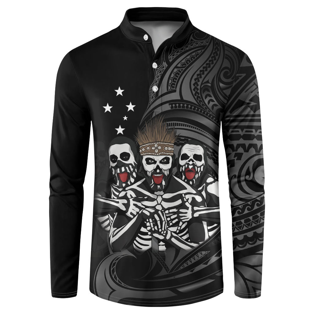 Skeleton Tribe Simbu Province Button Sweatshirt Papua New Guinea Indigenous Pattern LT9 Black - Polynesian Pride