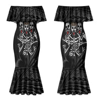 Skeleton Tribe Simbu Province Couples Matching Mermaid Dress and Long Sleeve Button Shirt Papua New Guinea Indigenous Pattern LT9 - Polynesian Pride