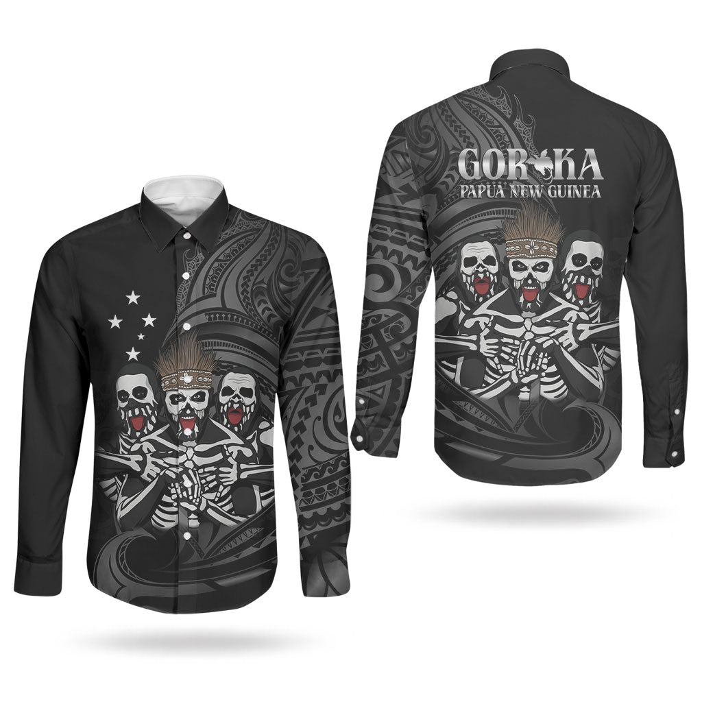 Skeleton Tribe Simbu Province Couples Matching Off Shoulder Maxi Dress and Long Sleeve Button Shirt Papua New Guinea Indigenous Pattern LT9 - Polynesian Pride
