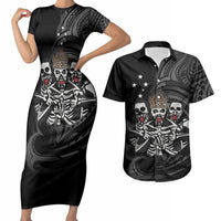 Skeleton Tribe Simbu Province Couples Matching Short Sleeve Bodycon Dress and Hawaiian Shirt Papua New Guinea Indigenous Pattern LT9 Black - Polynesian Pride