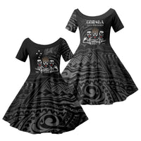 Skeleton Tribe Simbu Province Family Matching Mermaid Dress and Hawaiian Shirt Papua New Guinea Indigenous Pattern LT9 Daughter's Dress Black - Polynesian Pride