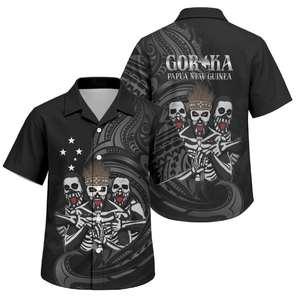 Skeleton Tribe Simbu Province Family Matching Off Shoulder Short Dress and Hawaiian Shirt Papua New Guinea Indigenous Pattern LT9 Son's Shirt Black - Polynesian Pride