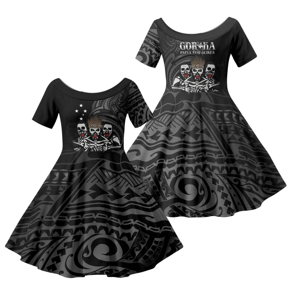 Skeleton Tribe Simbu Province Family Matching Summer Maxi Dress and Hawaiian Shirt Papua New Guinea Indigenous Pattern LT9 Daughter's Dress Black - Polynesian Pride
