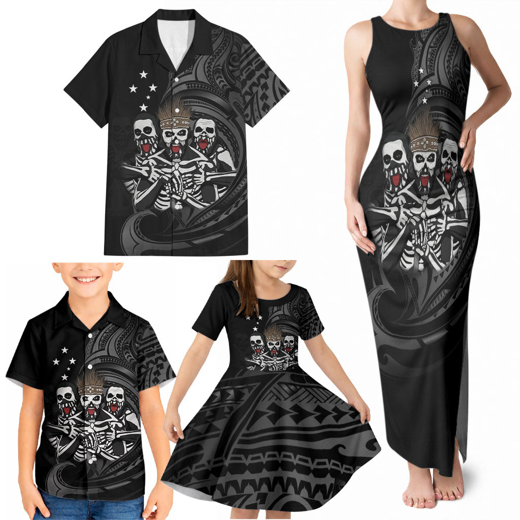 Skeleton Tribe Simbu Province Family Matching Tank Maxi Dress and Hawaiian Shirt Papua New Guinea Indigenous Pattern LT9 - Polynesian Pride