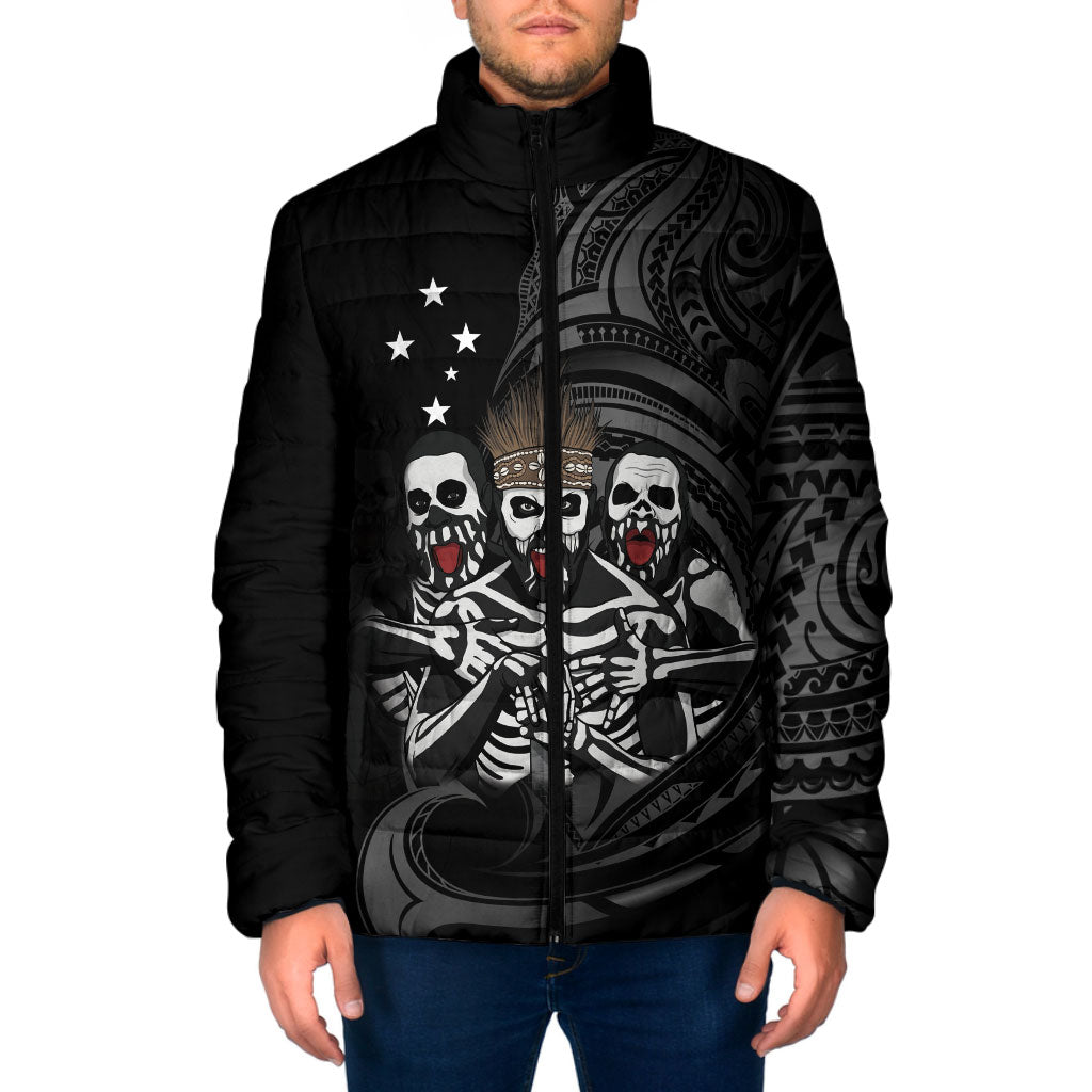 Skeleton Tribe Simbu Province Padded Jacket Papua New Guinea Indigenous Pattern LT9 Men Black - Polynesian Pride