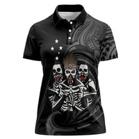 Skeleton Tribe Simbu Province Women Polo Shirt Papua New Guinea Indigenous Pattern LT9 Female Black - Polynesian Pride