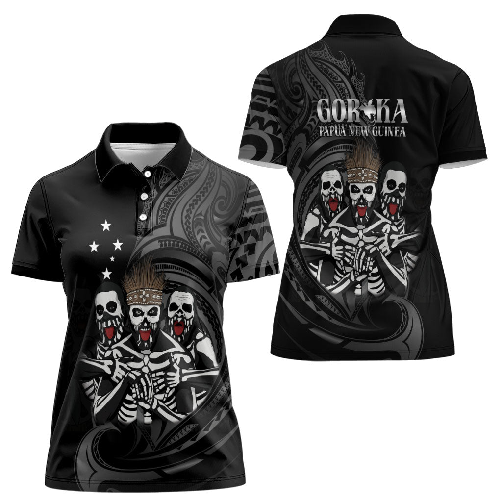 Skeleton Tribe Simbu Province Women Polo Shirt Papua New Guinea Indigenous Pattern LT9 - Polynesian Pride