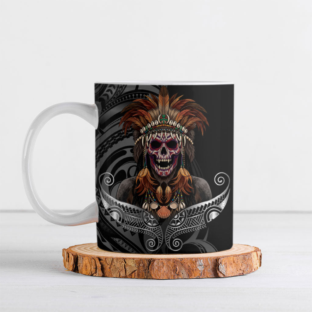 Mokomoko Tribe Eastern Highlands Province Ceramic Mug Papua New Guinea Indigenous Pattern LT9 Black - Polynesian Pride