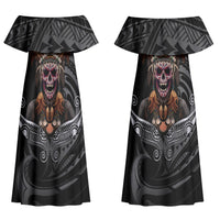 Mokomoko Tribe Eastern Highlands Province Couples Matching Off Shoulder Maxi Dress and Hawaiian Shirt Papua New Guinea Indigenous Pattern LT9 - Polynesian Pride