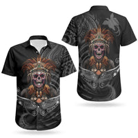 Mokomoko Tribe Eastern Highlands Province Couples Matching Off Shoulder Short Dress and Hawaiian Shirt Papua New Guinea Indigenous Pattern LT9 - Polynesian Pride
