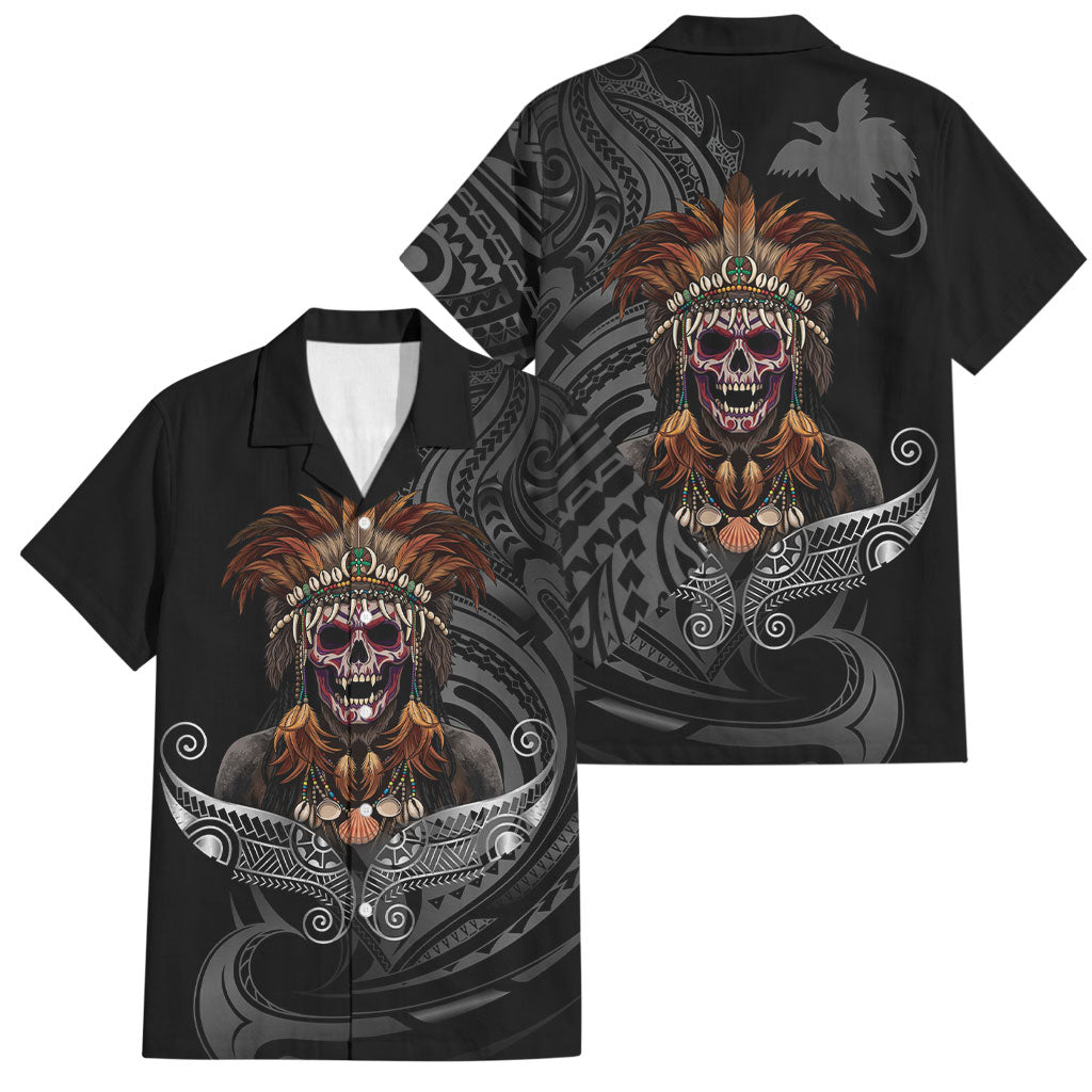 Mokomoko Tribe Eastern Highlands Province Family Matching Short Sleeve Bodycon Dress and Hawaiian Shirt Papua New Guinea Indigenous Pattern LT9 Dad's Shirt - Short Sleeve Black - Polynesian Pride